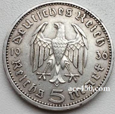 Пять марок Германии с Гинденбургом - серебро по цене лома